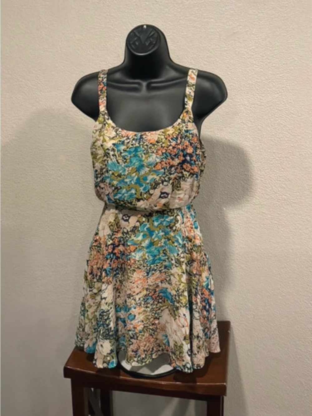 Lucca Couture Floral Fit-and-Flare Mini Dress in Teal, Coral & Cream